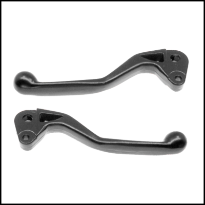 Conjunto de manetes pretas metálicas curvas com orifícios de fixação