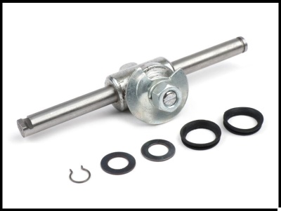 Conjunto metálico com eixo e anéis de diferentes tamanhos