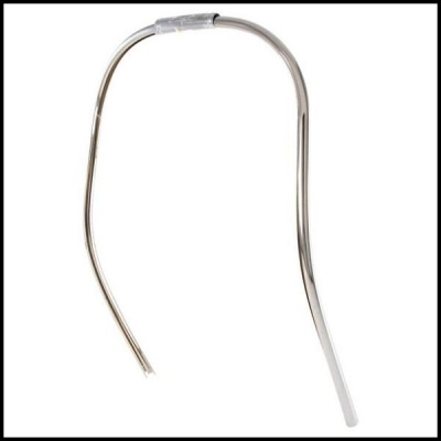 Arame metálico fino prateado com extremidade curva e mola