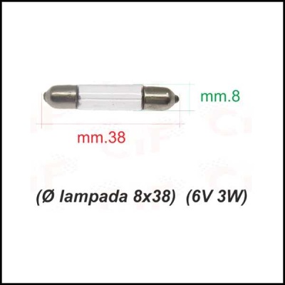 Lâmpada tubular pequena com extremidades metálicas e corpo de vidro transparente