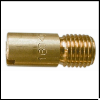 Peça metálica dourada cilíndrica com rosca e gravação 1604