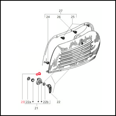 Desenho técnico de grelha metálica de ventilação com peças numeradas