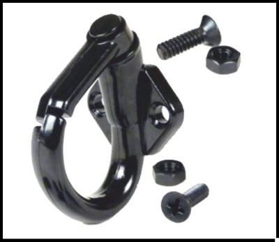 Gancho em metal preto com parafusos diversos