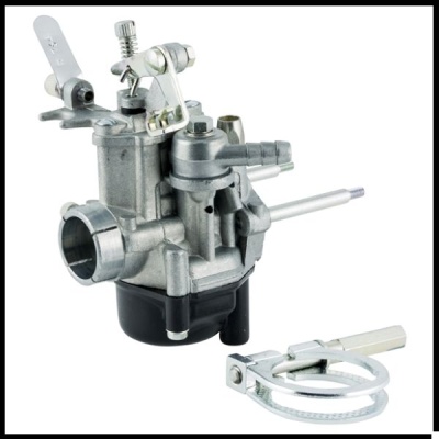 Carburador metálico prateado com braçadeira