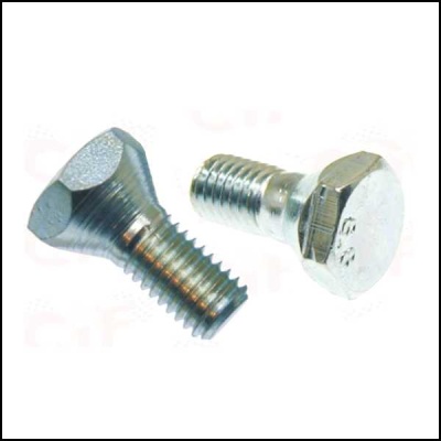 Dois parafusos metálicos prateados com cabeças hexagonais sobre fundo branco