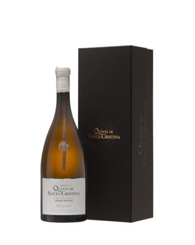 Garrafa de vinho branco Quinta de Santa Cristina com caixa preta