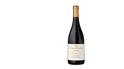 Garrafa de vinho tinto Conde dErvideira Pinot Noir com rótulo creme