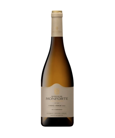 Garrafa de vinho branco Quinta de Monforte com rótulo creme