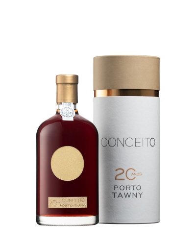 Garrafa de vinho do Porto 20 anos com embalagem cilíndrica