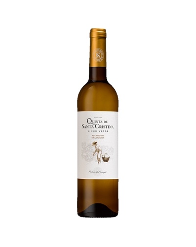 Garrafa de vinho branco Quinta de Santa Cristina Vinho Verde com rótulo branco