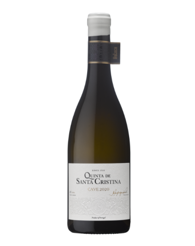 Garrafa de vinho branco Quinta de Santa Cristina Cave 2020 com rótulo branco e tampa branca
