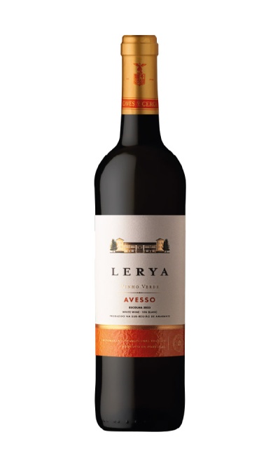 Garrafa de vinho LERYA Avesso Vinho Verde com rótulo branco e cápsula dourada