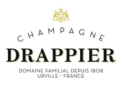 Rótulo de champanhe Drappier com brasão dourado