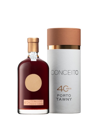 Garrafa e caixa de vinho do Porto Tawny Conceito 40 Anos