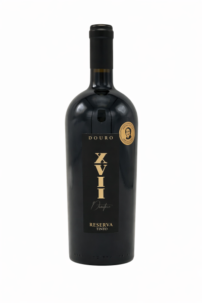 Garrafa de vinho tinto Reserva Douro com rótulo preto e dourado