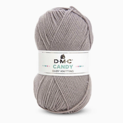 Novelo de lã cinzenta para tricô de bebé com etiqueta D.M.C Candy