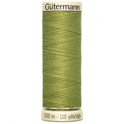 Rolo de linha Gütermann verde-oliva com etiquetas brancas
