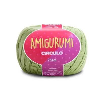 Novelo de fio de algodão amigurumi Círculo verde claro com etiqueta rosa
