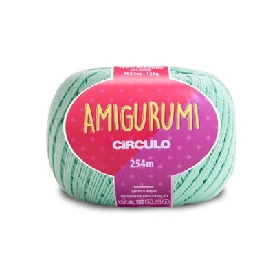 Novelo de fio de algodão verde claro AMIGURUMI CIRCULO com etiqueta cor-de-rosa