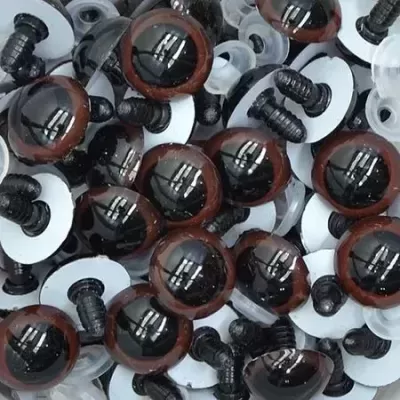 Olhos de plástico para artesanato com pálpebras castanho-avermelhadas e bases brancas