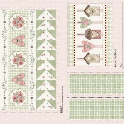 tecido estampado com motivos florais e galinhas