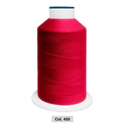 Cone de linha de costura vermelho vivo com etiqueta Col. 450