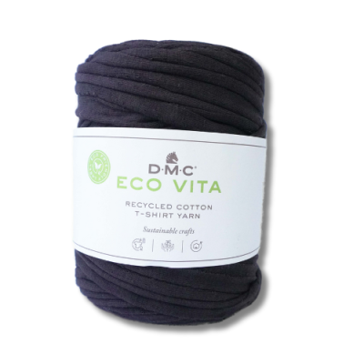 Rolo de fio de algodão reciclado preto DMC ECO VITA com etiqueta branca