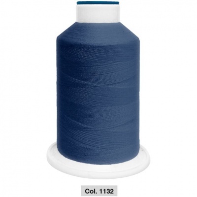 Cone de linha de costura azul escuro em suporte branco