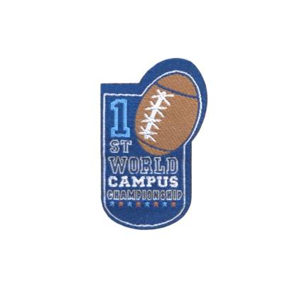 Patch bordado azul com bola de futebol americano e texto