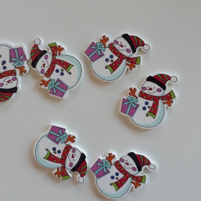 Sete botões decorativos de boneco de neve com presente