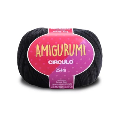 Novelo de fio preto Amigurumi Círculo com rótulo rosa e vermelho