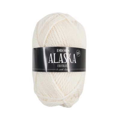 Novelo de lã branco DROPS Alaska com etiqueta preta