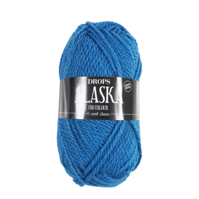 Novelo de lã azul DROPS Alaska com etiqueta preta