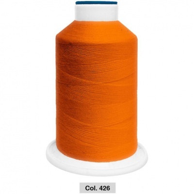 Carretel de linha de costura laranja com base branca e etiqueta Col. 426