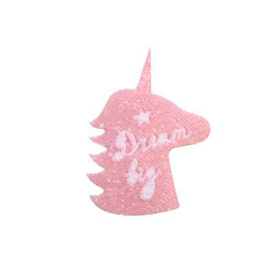 Adesivo de unicórnio cor-de-rosa com texto Dream big
