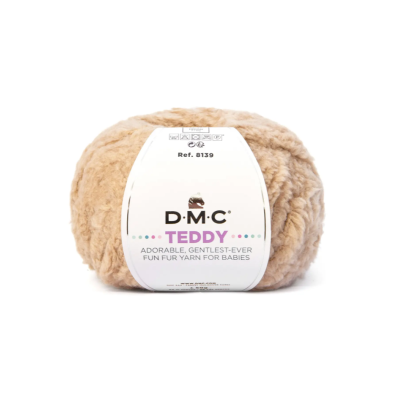 Novelo de lã bege castanha DMC TEDDY com etiqueta branca