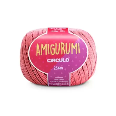 Novelo de fio de algodão cor-de-rosa com etiqueta AMIGURUMI CIRCULO