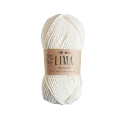 Novelo de lã branco com etiqueta DROPS LIMA UNI COLOUR