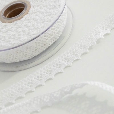 Rolo de fita rendada branca com padrão triangular decorativo