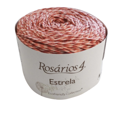 Novelo de fio Rosários 4 Estrela rosa e branco com etiqueta branca