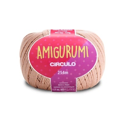Novelo de fio de algodão bege claro com etiqueta rosa Amigurumi Círculo 254m