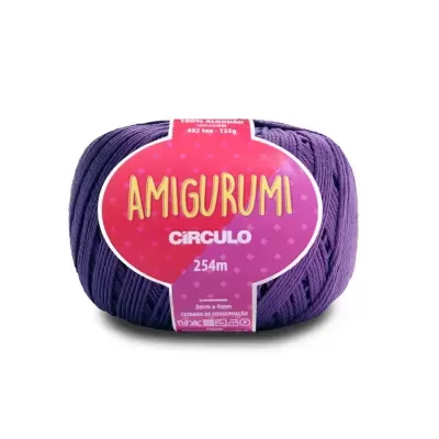 Rolo de fio de algodão roxo com etiqueta Amigurumi Círculo