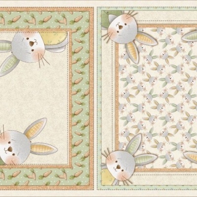 Faixa decorativa para parede com padrão de coelhinhos e molduras florais em tons pastel