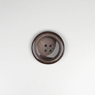 Botão castanho escuro redondo com quatro furos