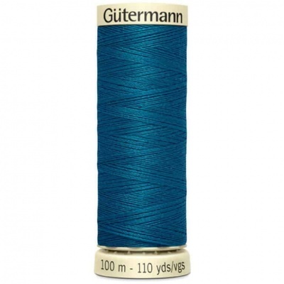 Rolo de linha de costura azul da marca Gütermann com 100 metros.