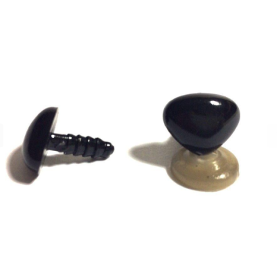 Dois botões plásticos pretos com base cónica, um de lado, outro visto de cima