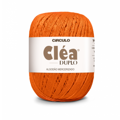 Novelo de fio laranja com etiqueta branca Cléa DUPLO algodão mercerizado