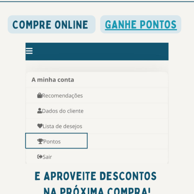 Interface de menu de conta em site de e-commerce com opções e texto promocional
