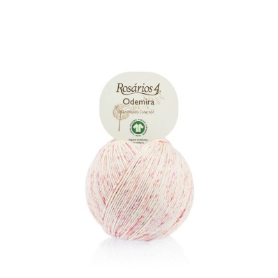 Novelo de lã branco com pontos rosa da marca Rosários 4, modelo Odemira