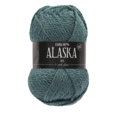 Novelo de lã azul esverdeado com etiqueta preta Droops Alaska Mix
